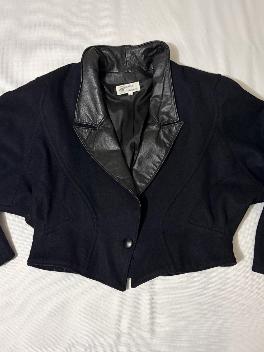 Vintage Leather Lapel Wool Cropped Jacket
